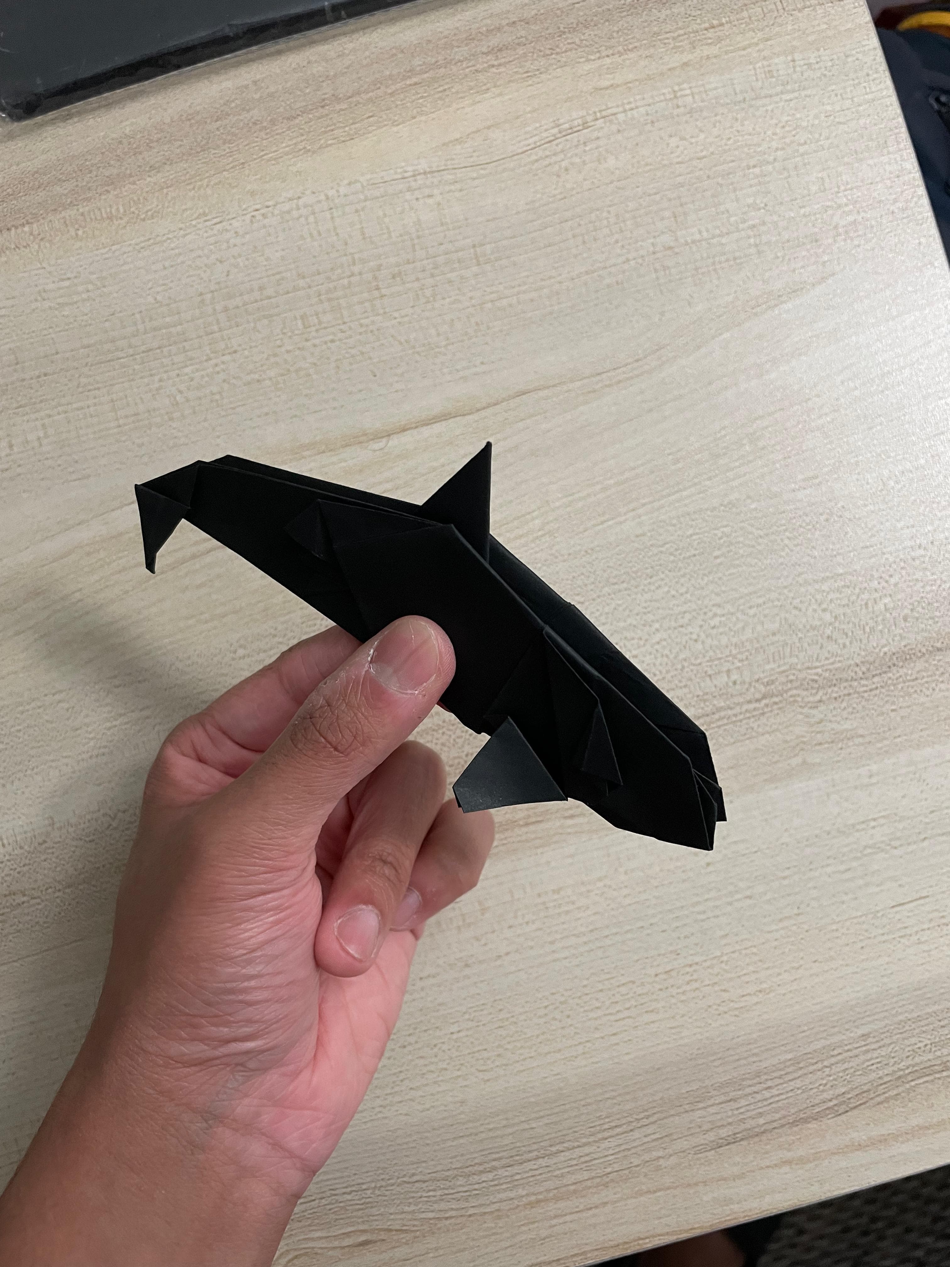 Orca origami model, front view